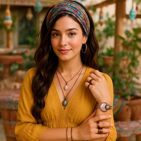 🆕 Pink Rose Quartz & Labradorite Moon Natural Stone Bangle Cuff Bracelet 🌈✨ - Picture 7 of 15